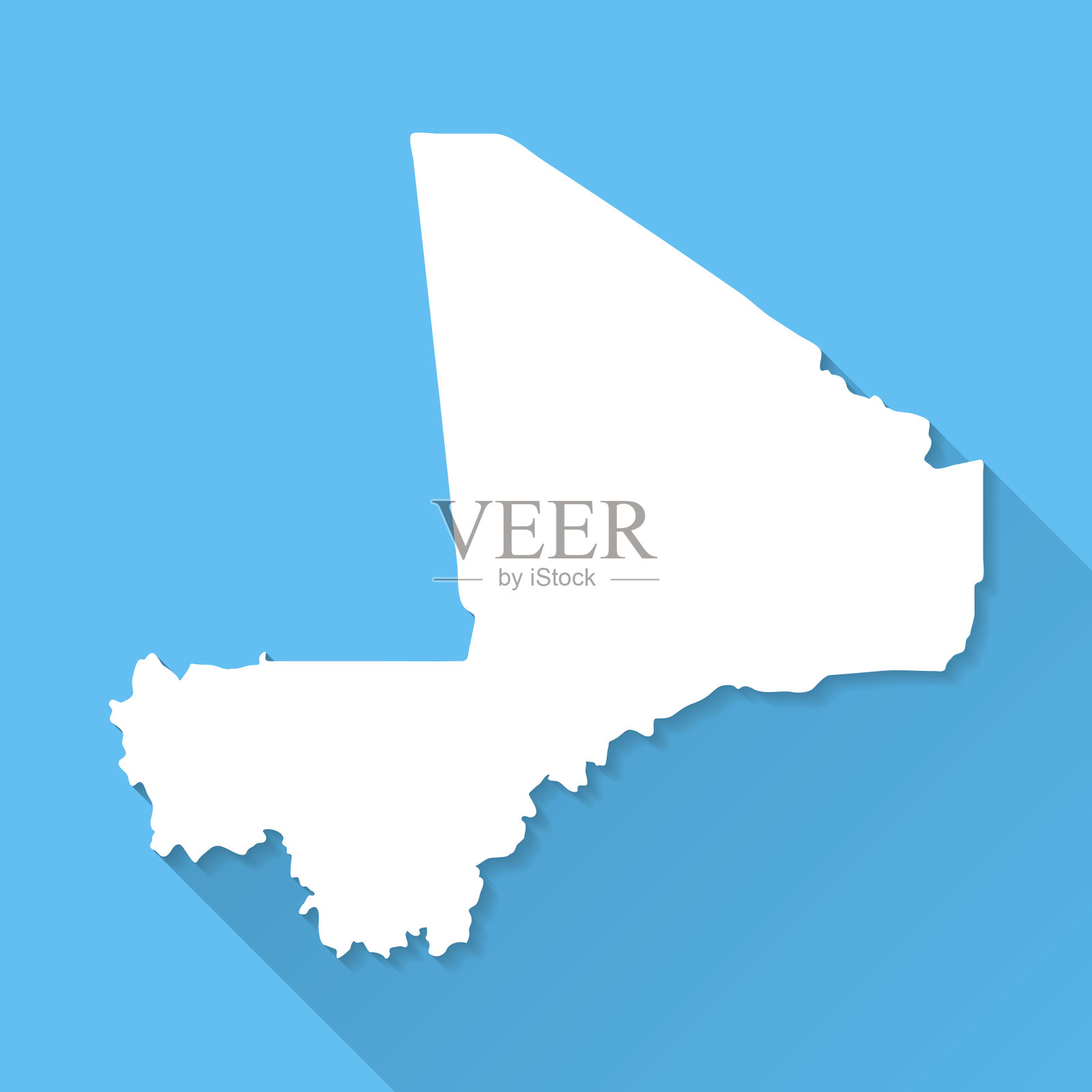 马里地图上的蓝色背景，长阴影，平面设计插画图片素材