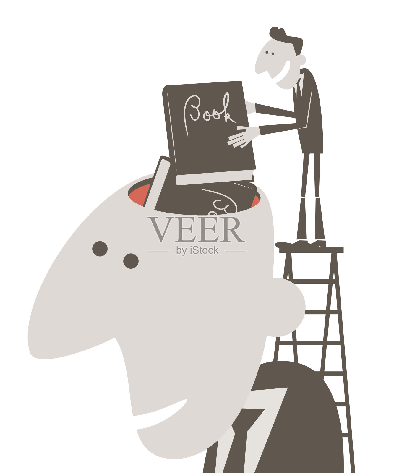 商人头开，商人在梯子上放书插画图片素材