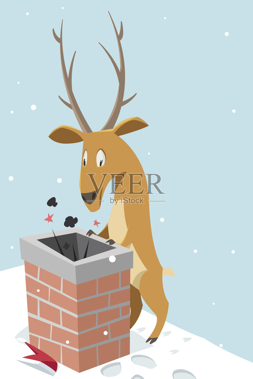 鹿和烟囱插画图片素材