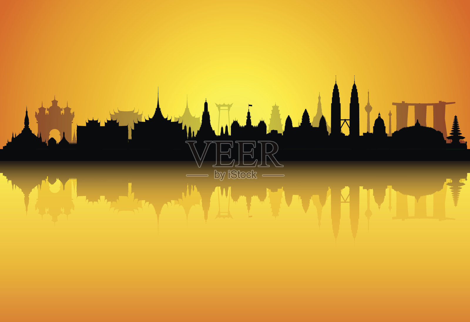 东南亚(所有建筑都是精细、完整和可移动的)插画图片素材