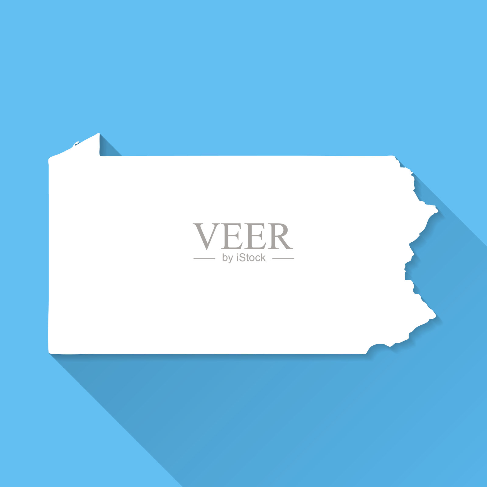 宾夕法尼亚州地图上的蓝色背景，长阴影，平面设计插画图片素材