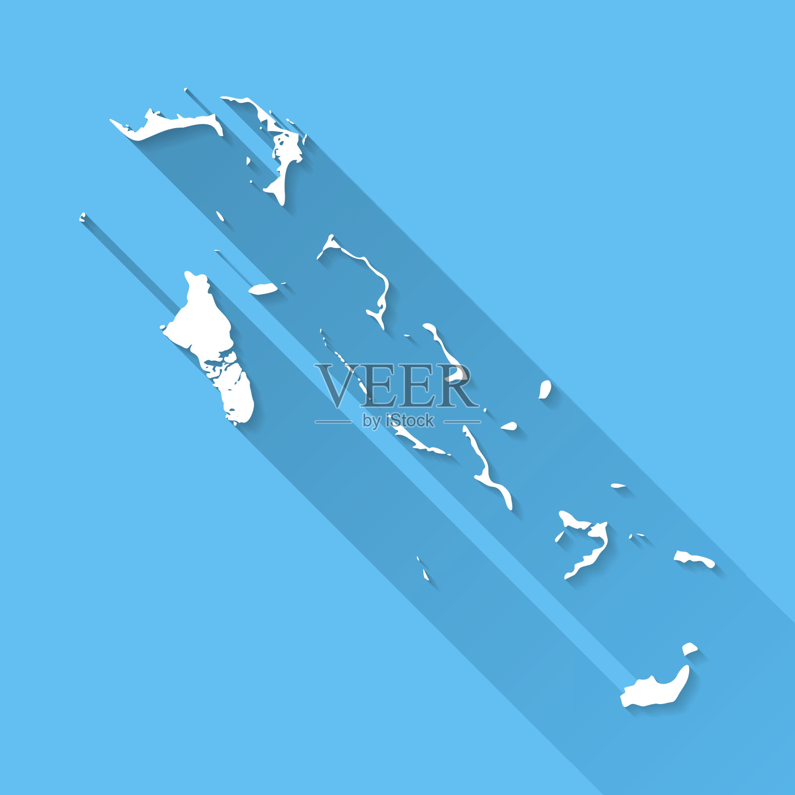 巴哈马地图上的蓝色背景，长阴影，平面设计插画图片素材