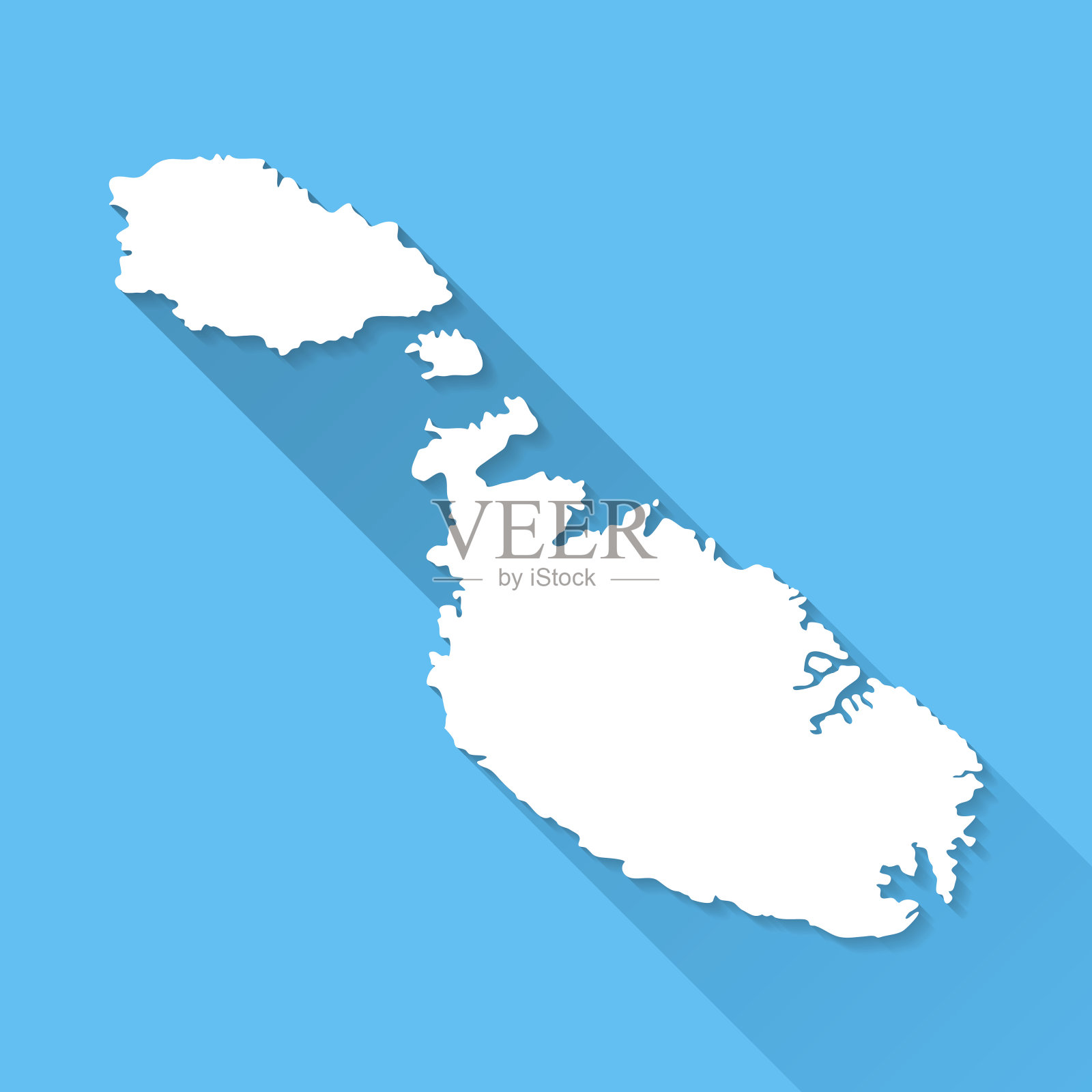 马耳他地图上的蓝色背景，长阴影，平面设计插画图片素材
