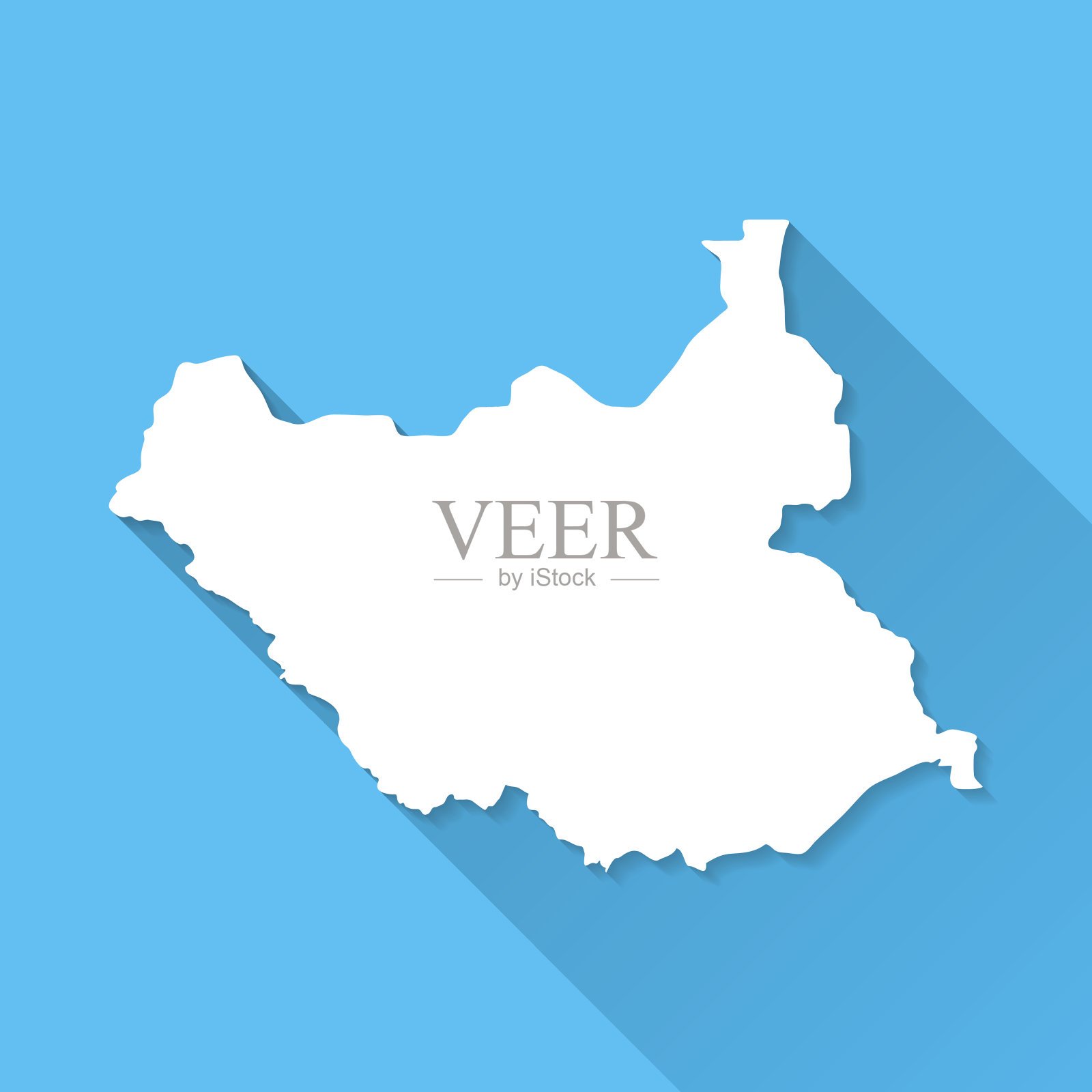 南苏丹地图上的蓝色背景，长阴影，平面设计插画图片素材