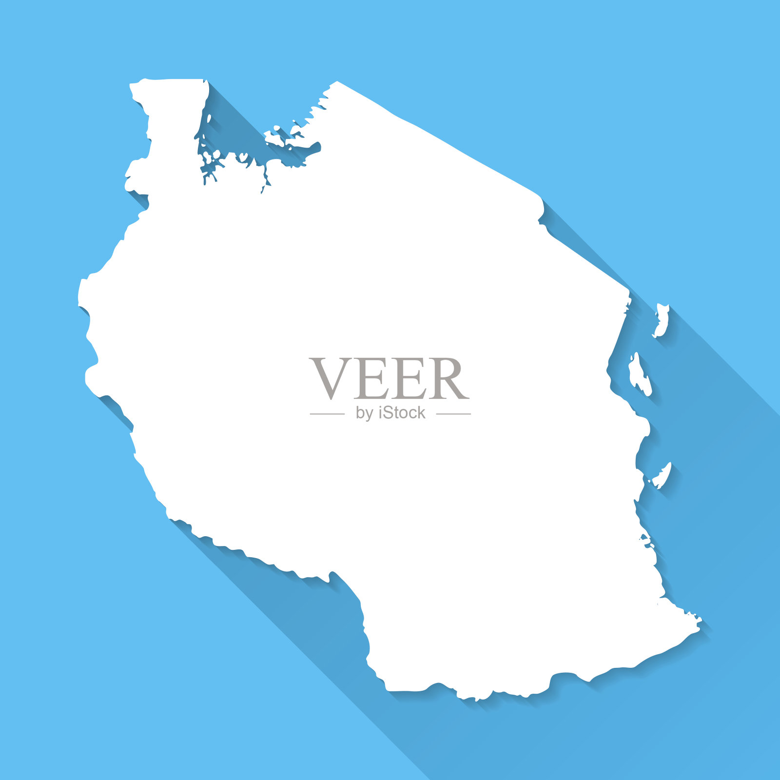 坦桑尼亚地图上的蓝色背景，长阴影，平面设计插画图片素材