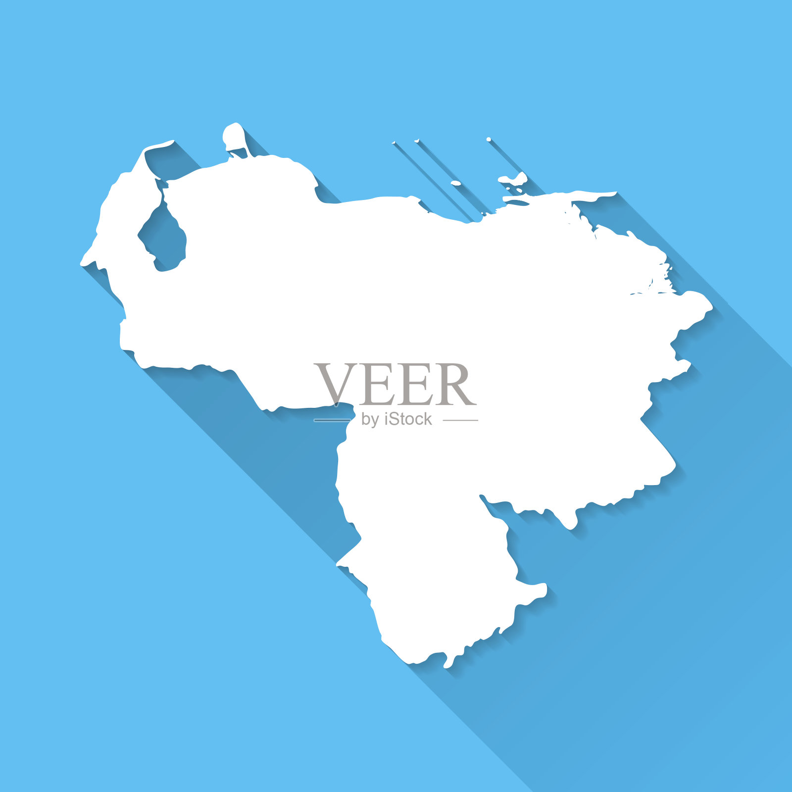 委内瑞拉地图上的蓝色背景，长阴影，平面设计插画图片素材