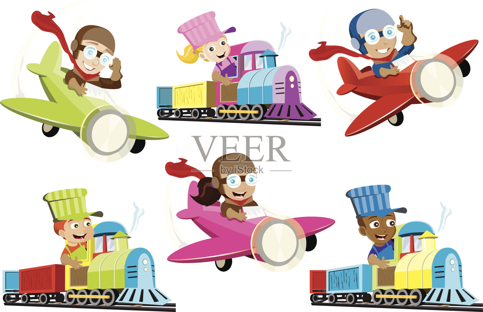 小列车员和飞行员插画图片素材