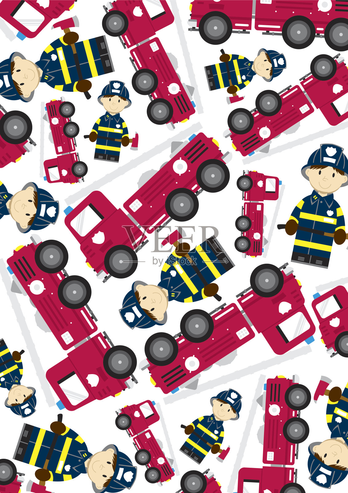 消防车和消防员男孩插画图片素材