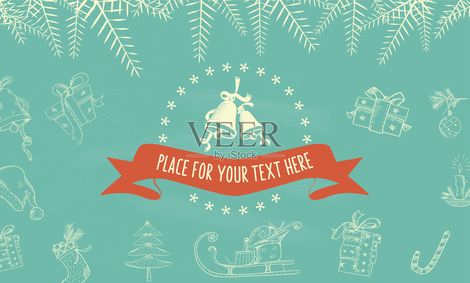 线艺术矢量圣诞符号在蓝色的背景插画图片素材