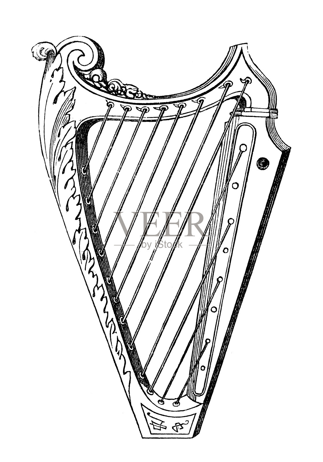 古乐器插图:竖琴插画图片素材