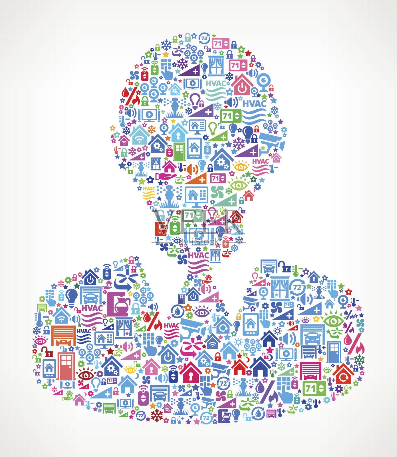 家庭自动化与安全矢量背景下的人体剪影插画图片素材