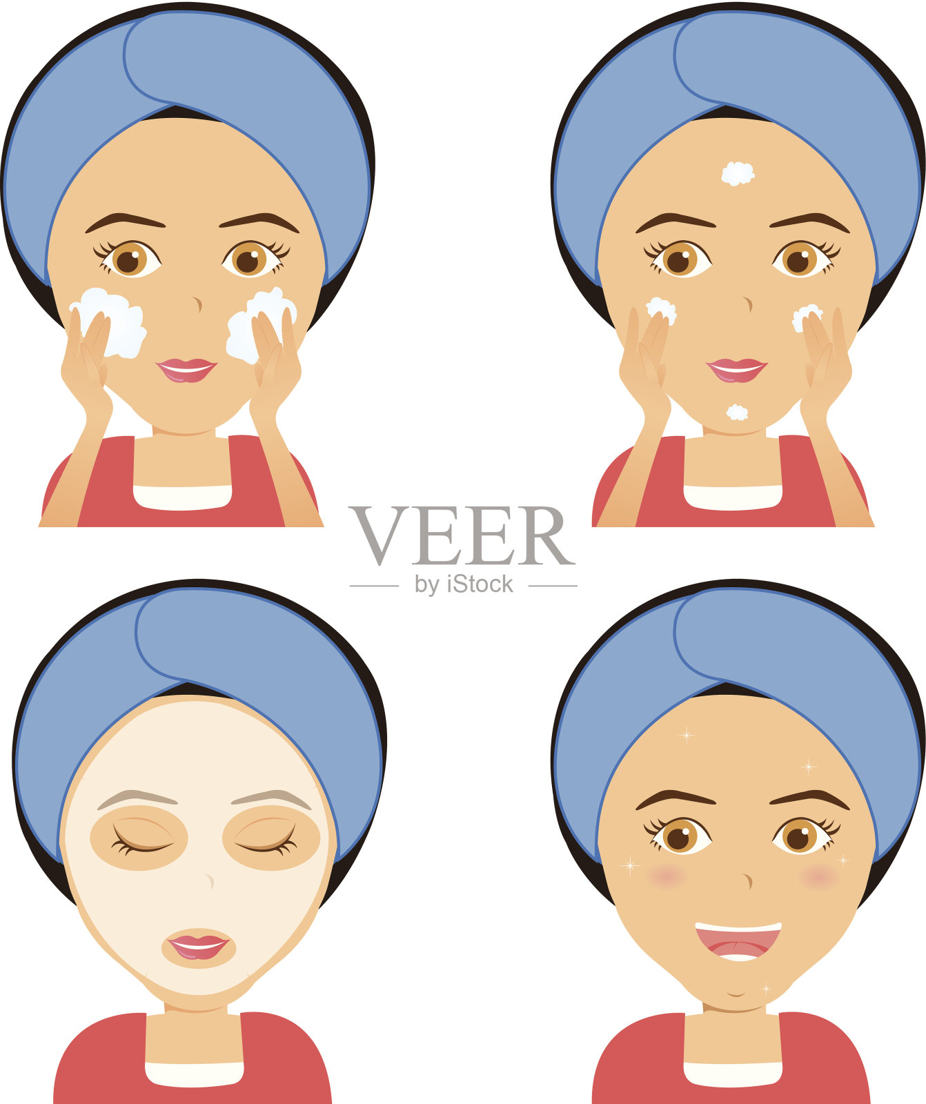 洗脸-循序渐进插画图片素材