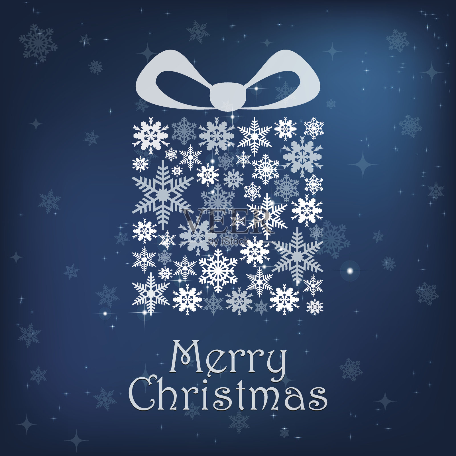 冬季和圣诞礼物盒蓝色背景与星星插画图片素材