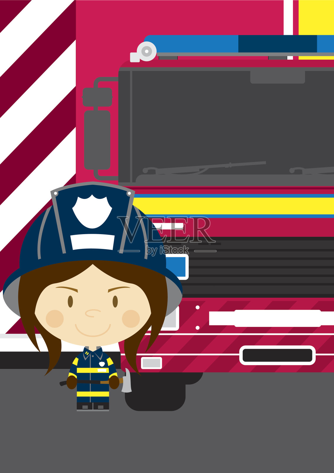 大头消防员和消防车设计元素图片