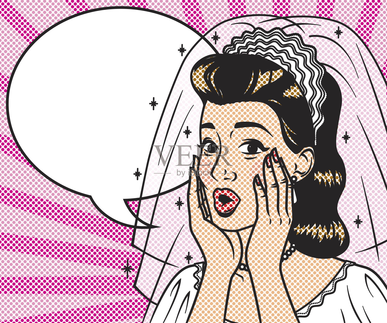 带有语音泡泡的复古半色调漫画人物插画图片素材