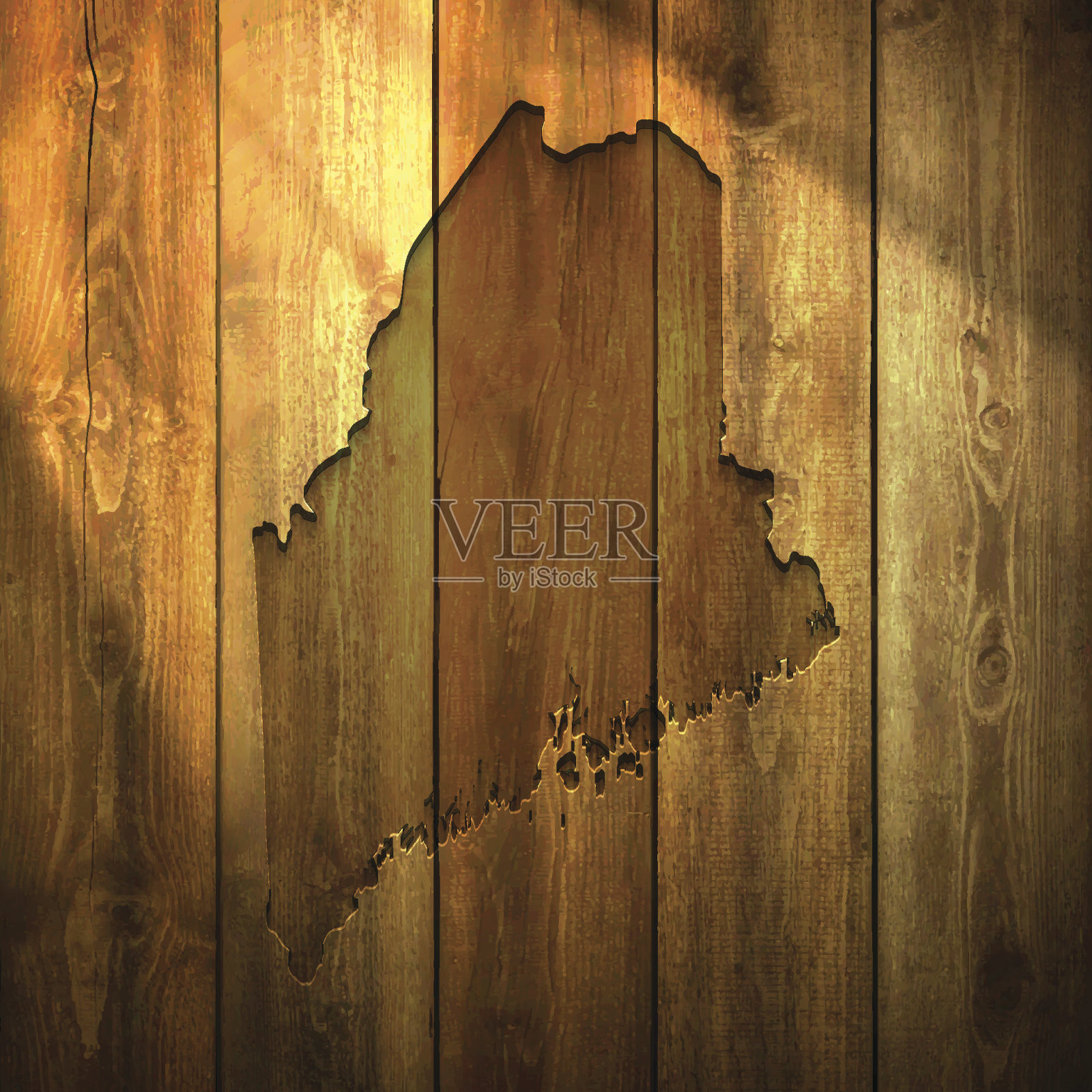 缅因州地图上点燃的木制背景插画图片素材