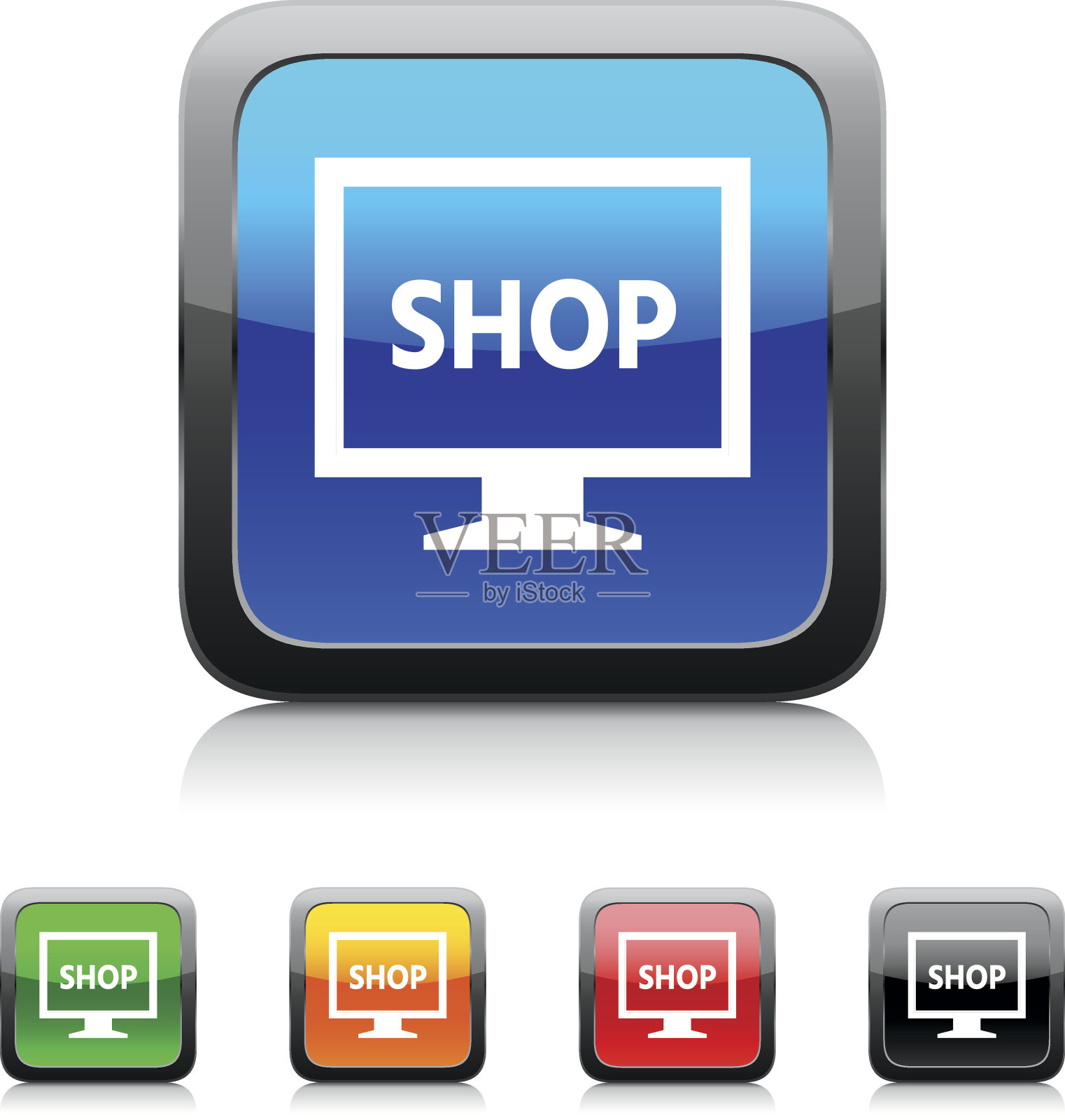 计算机显示器图标上的彩色按钮。——StyleSeries图标素材