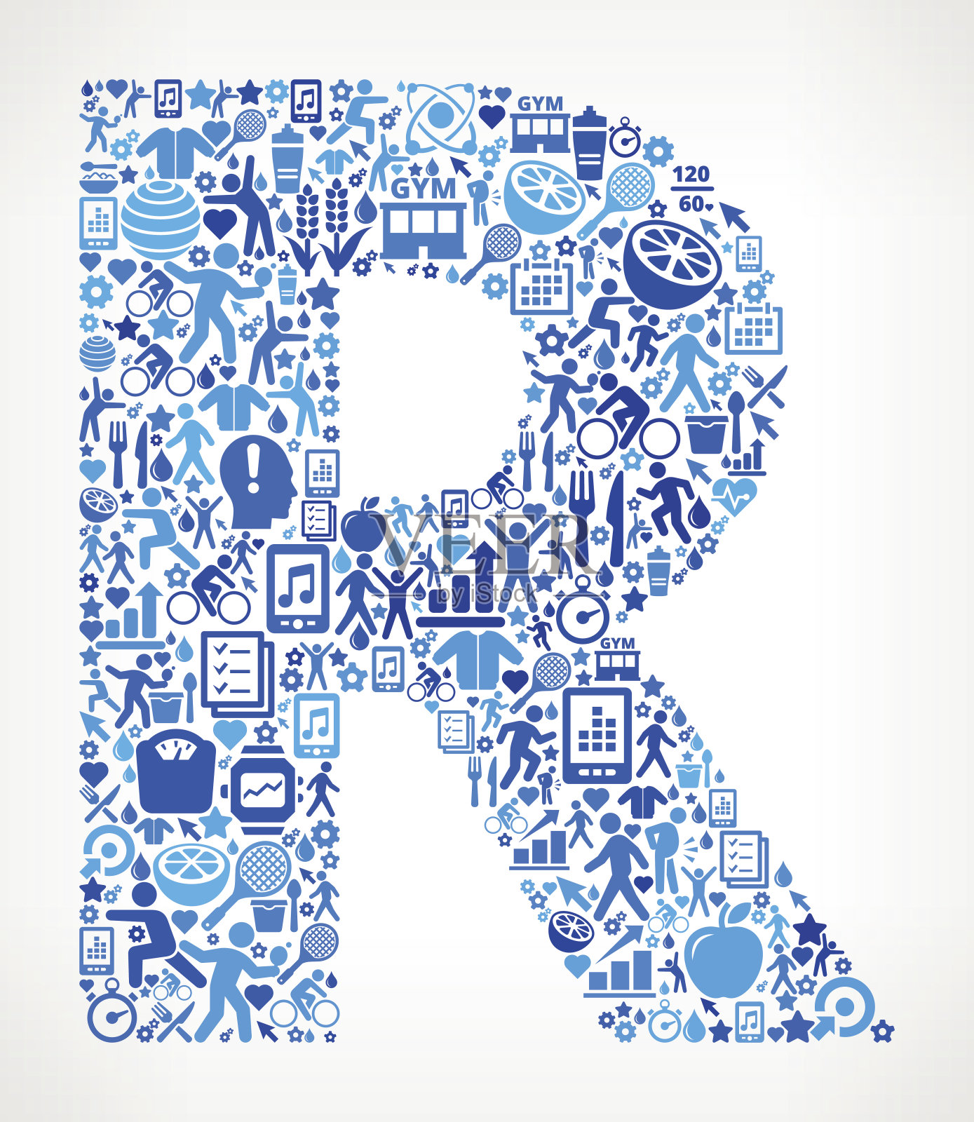 字母R健身和饮食图标模式设计元素图片