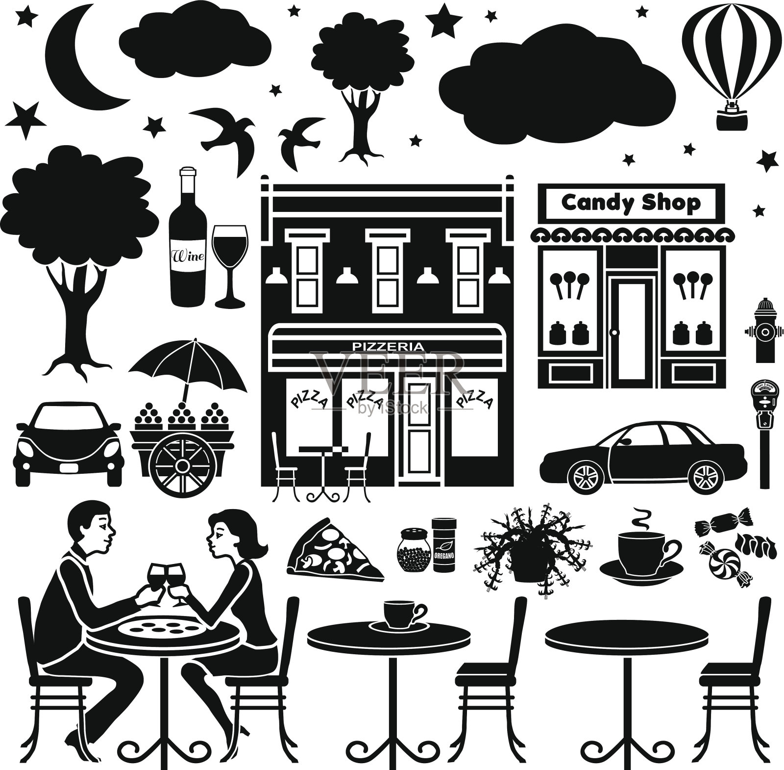 设计元素以户外咖啡厅为晚上的主题插画图片素材