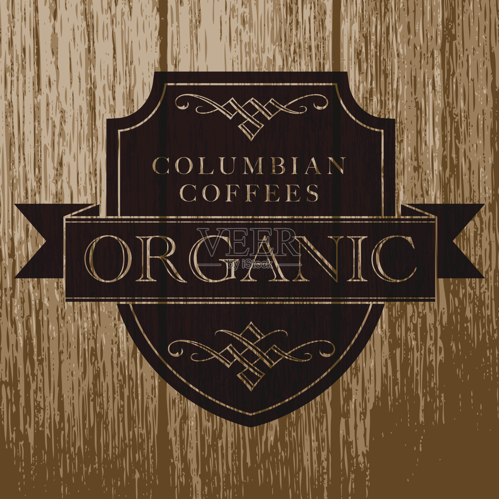 陈年木材上的老式咖啡标签插画图片素材