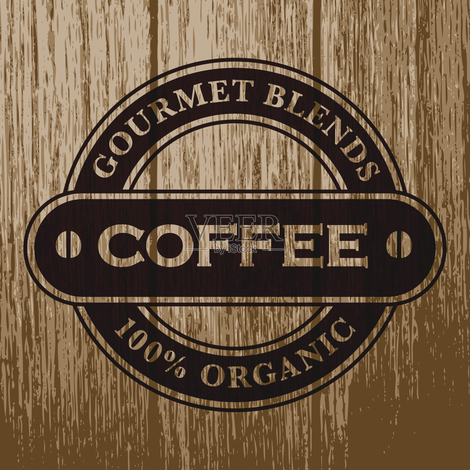 陈年木材上的老式咖啡标签插画图片素材