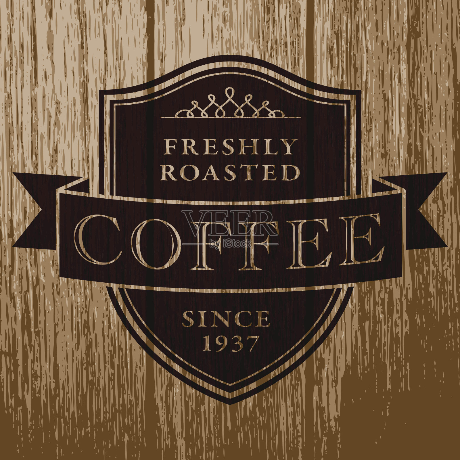 陈年木材上的老式咖啡标签插画图片素材