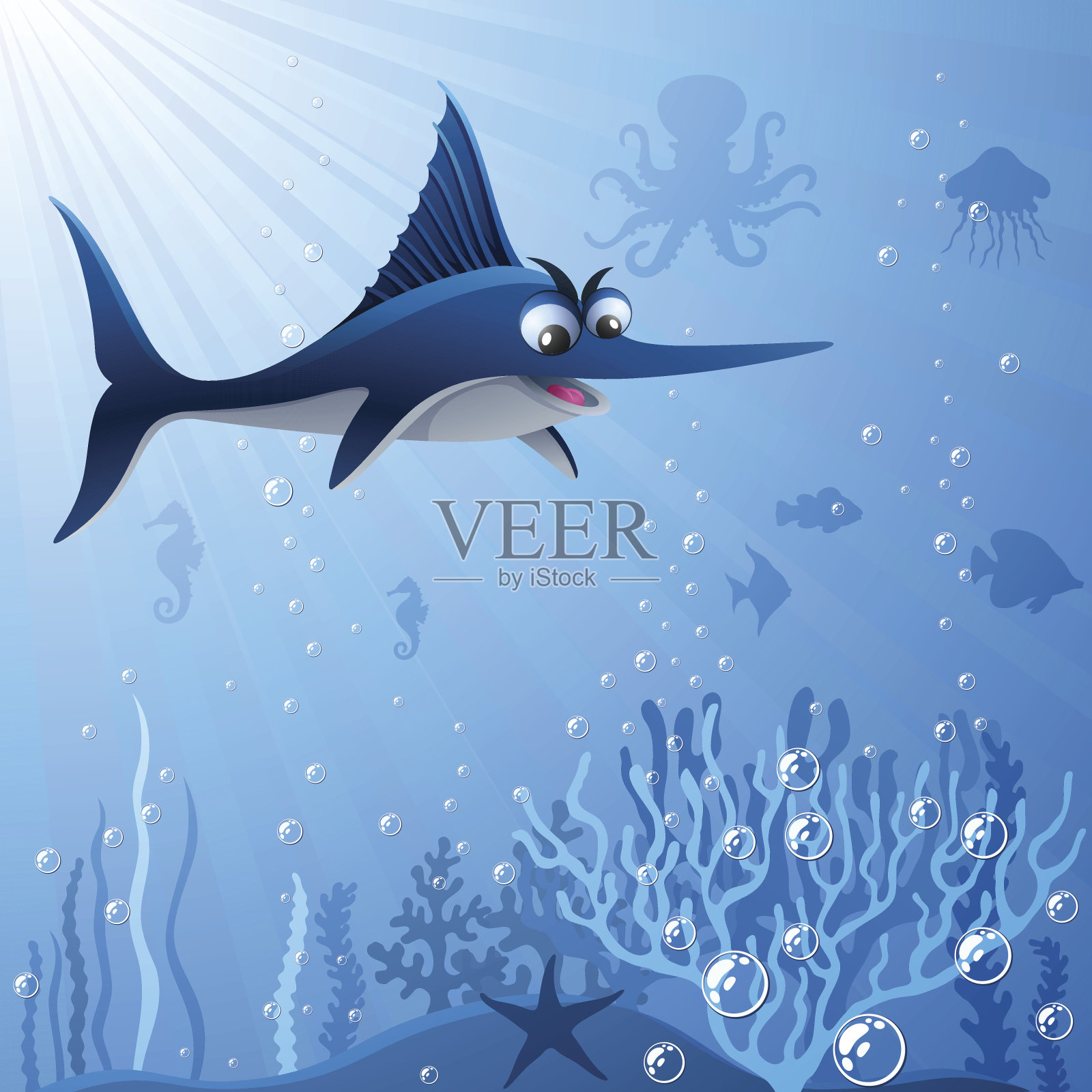 剑鱼插画图片素材