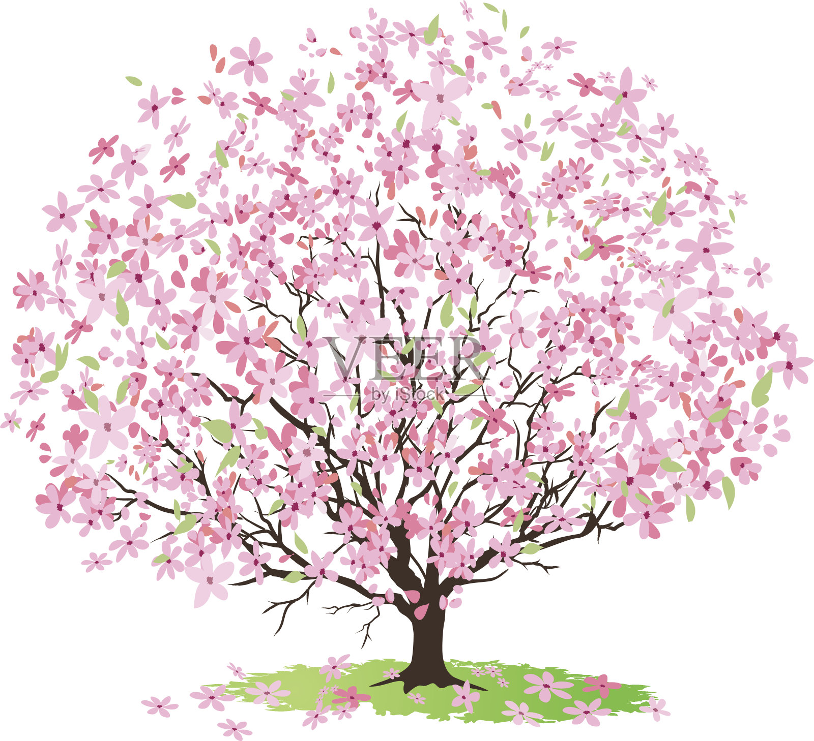 粉红色的樱桃树盛开着许多花设计元素图片