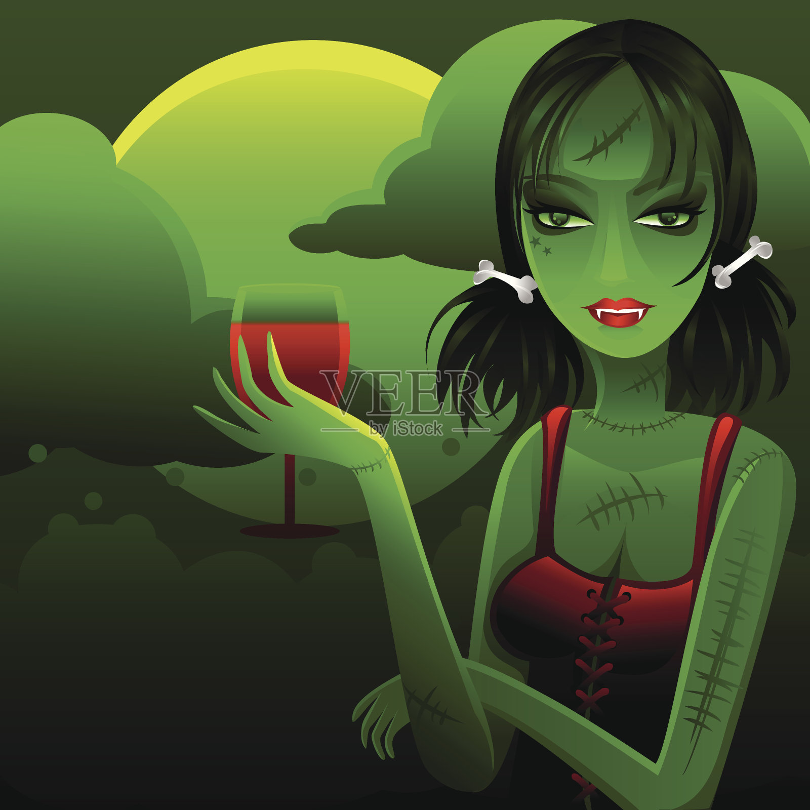 弗兰肯斯坦的女孩插画图片素材