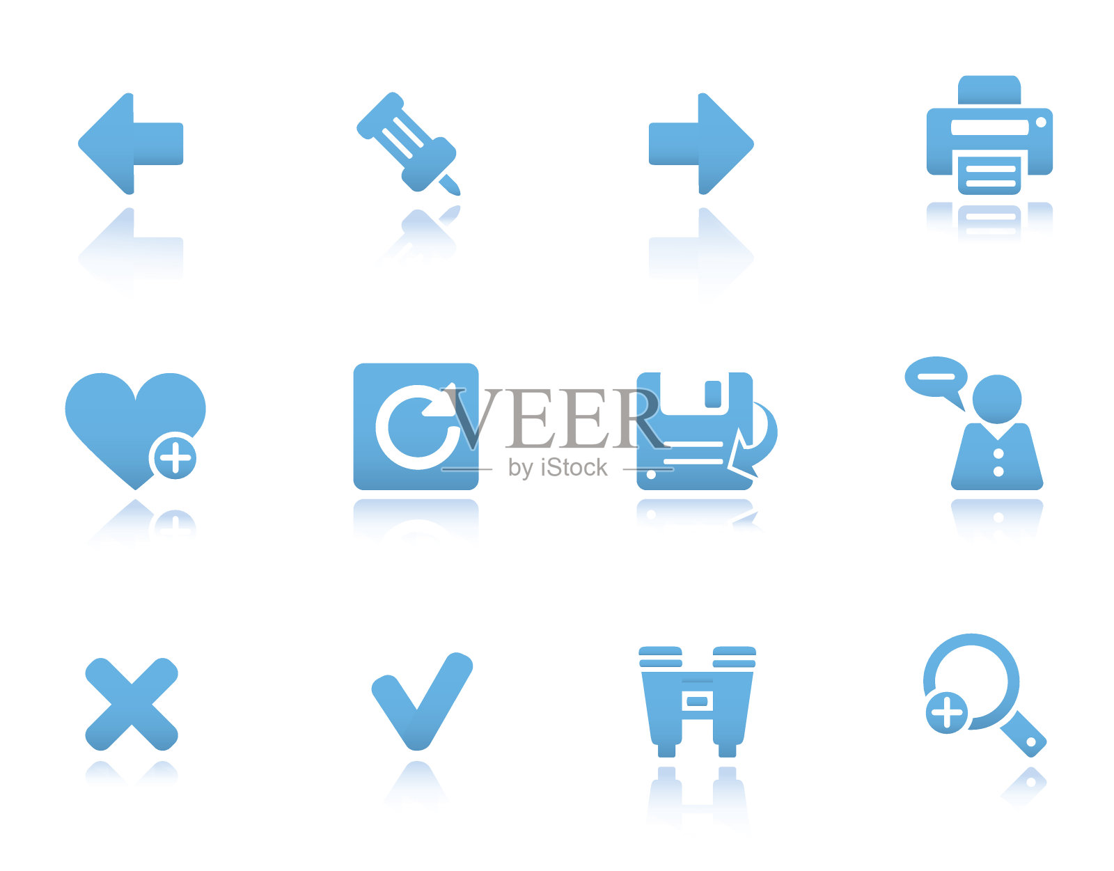 网页和互联网图标，设置3 |蓝色反射系列图标素材