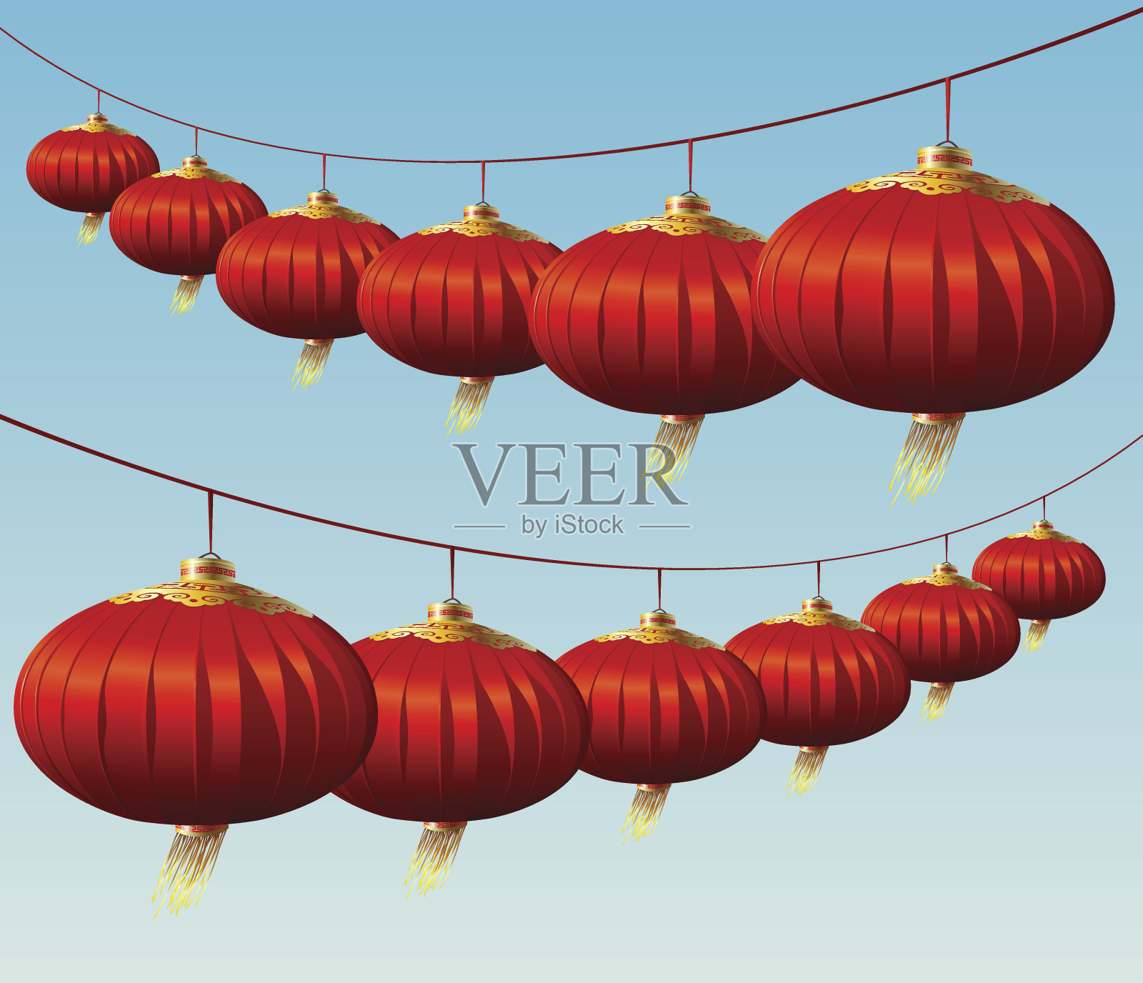中国灯笼挂成一排插画图片素材