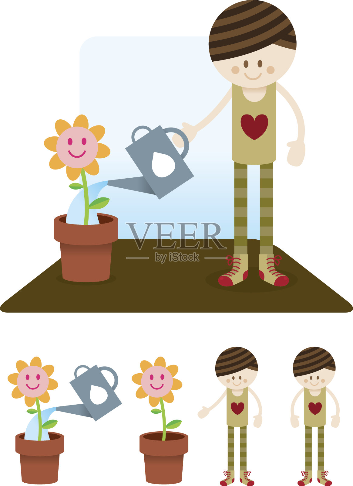 女孩在浇花设计元素图片