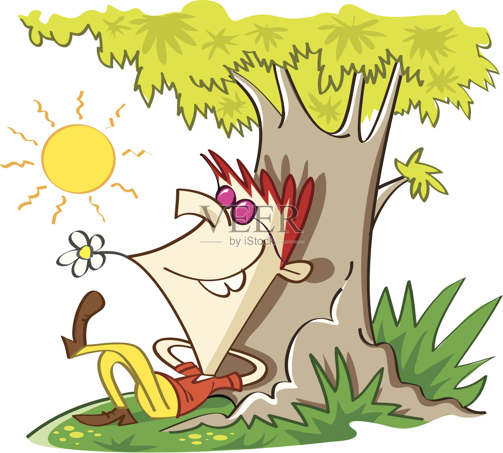 他靠着树坐着设计元素图片