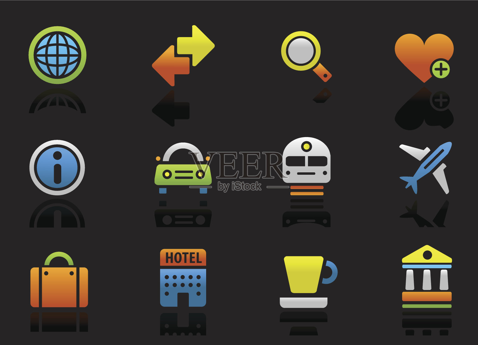 旅游和旅游彩色图标上的黑色图标素材