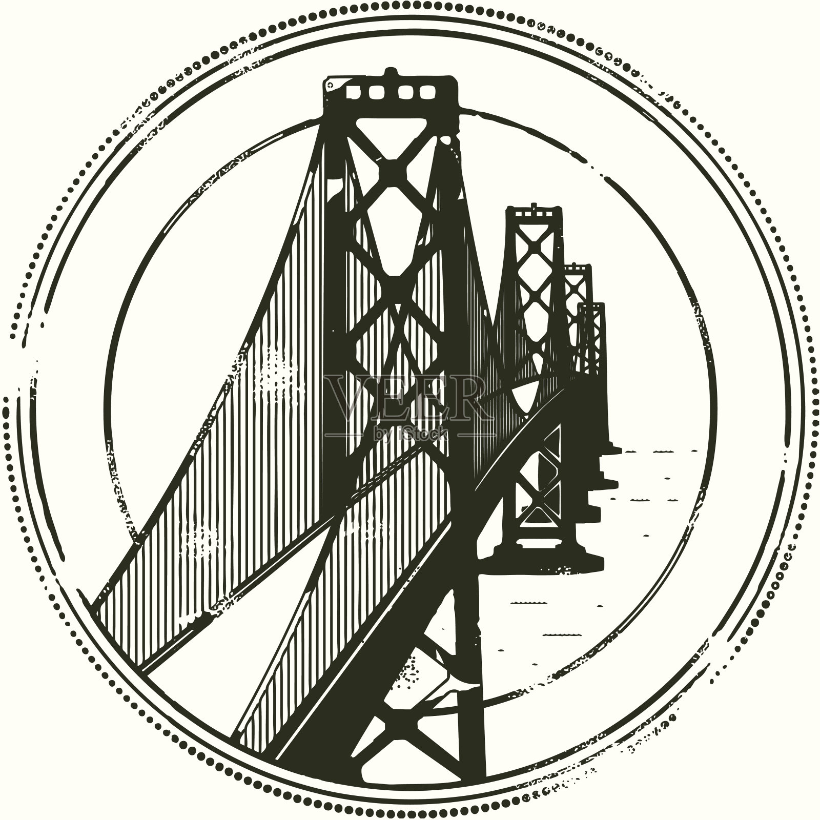 海湾大桥邮票插画图片素材