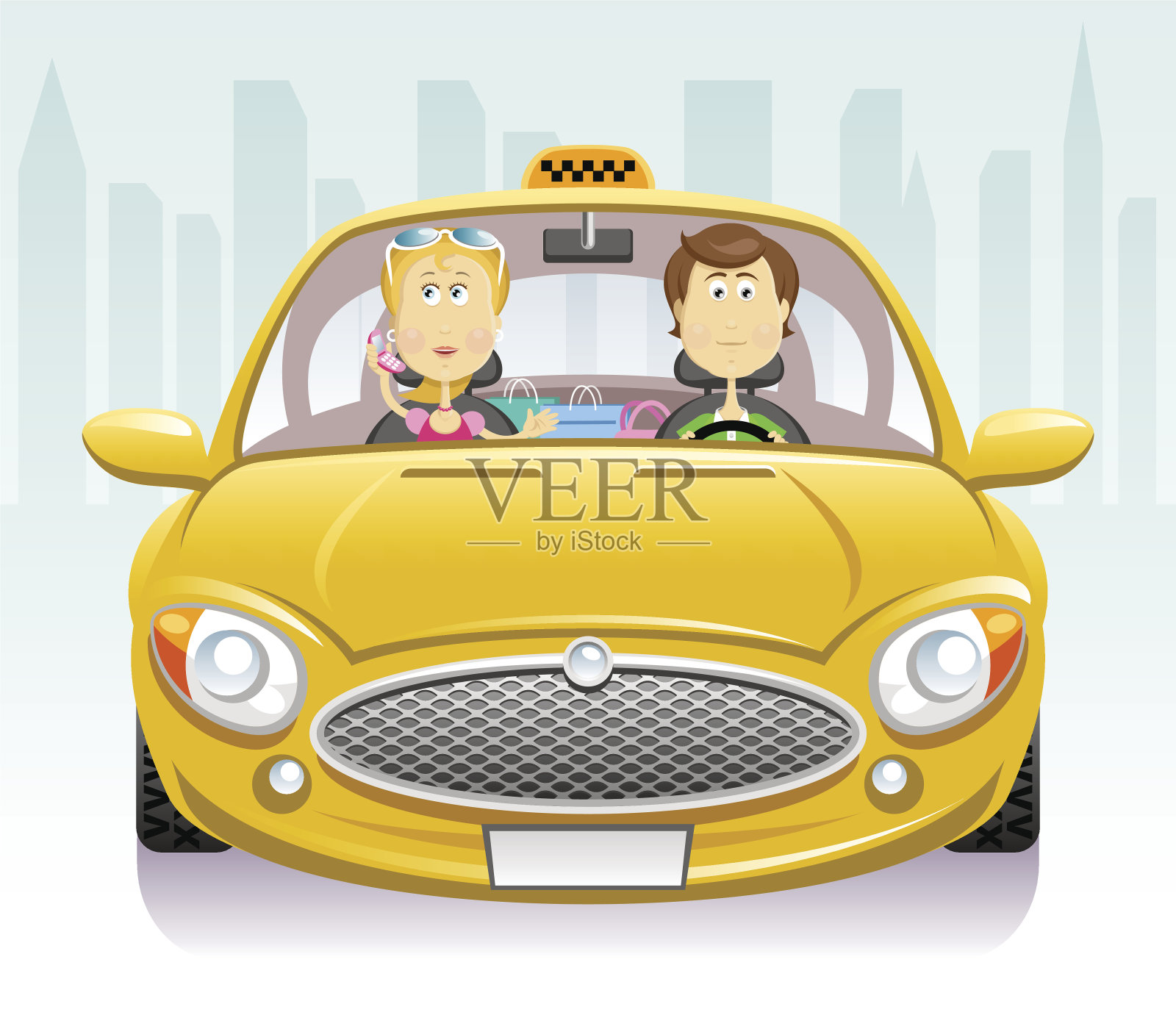 在出租车上插画图片素材