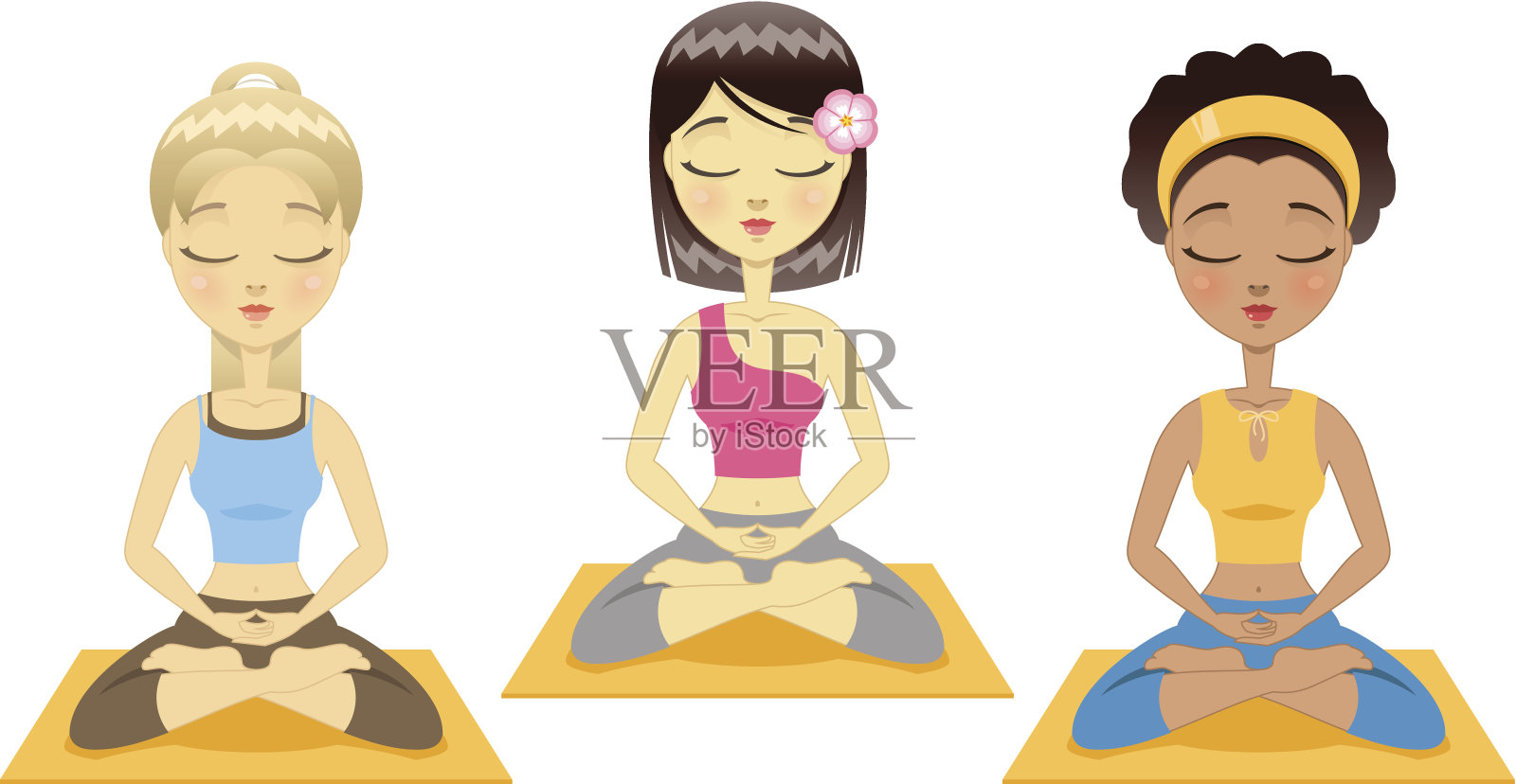 三个女孩在做瑜伽插画图片素材
