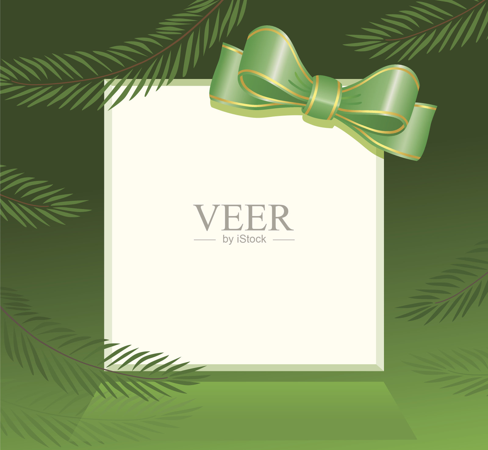 冷杉边界与绿色蝴蝶结。插画图片素材