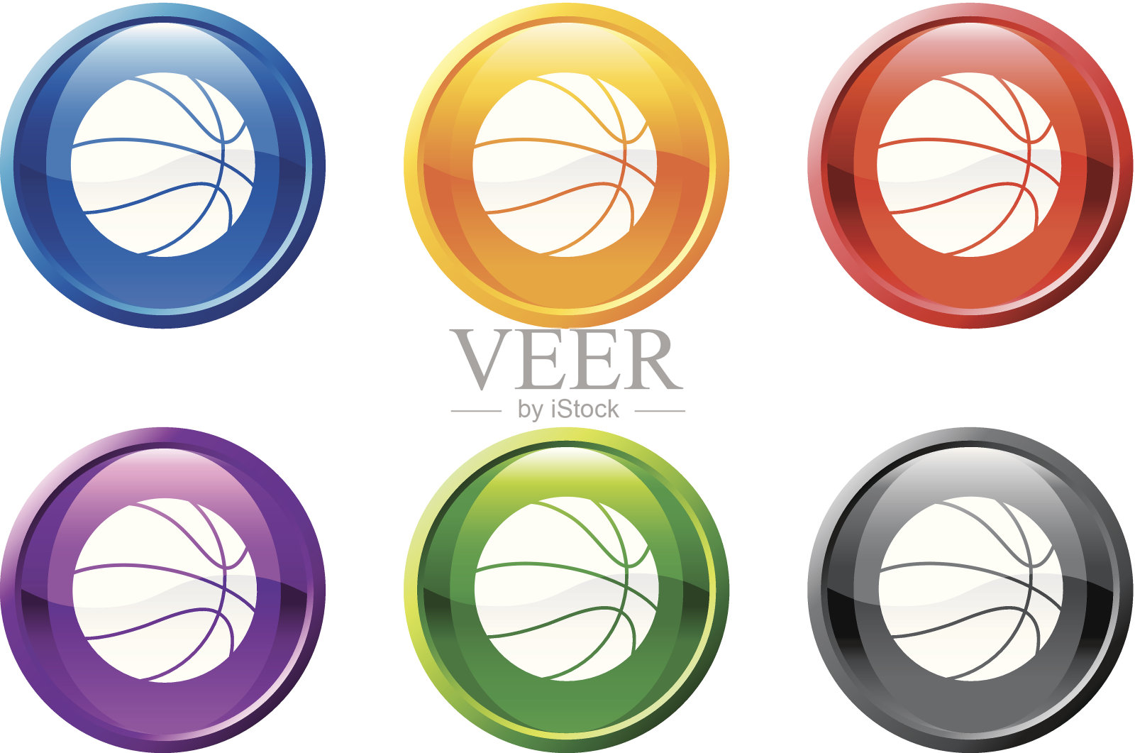 篮球图标在6种颜色图标素材