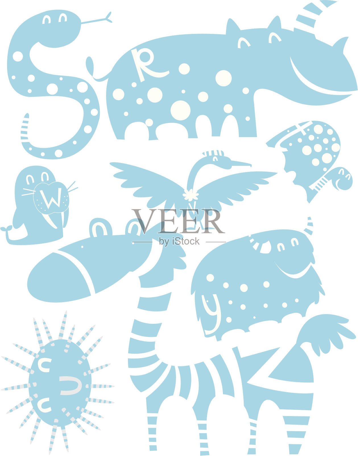 动物字母表r-z插画图片素材