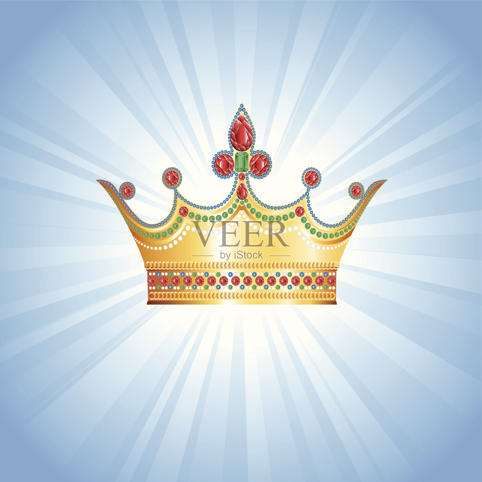 金色皇冠在发光的蓝色背景插画图片素材