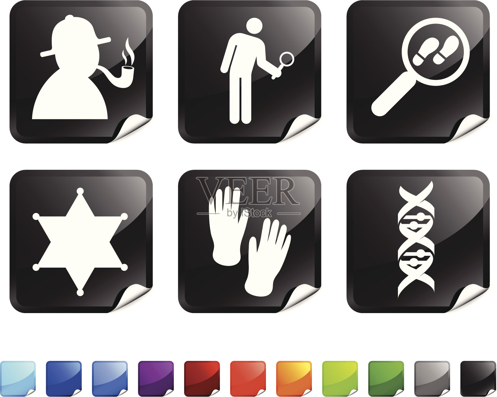 侦探工作贴纸套装插画图片素材