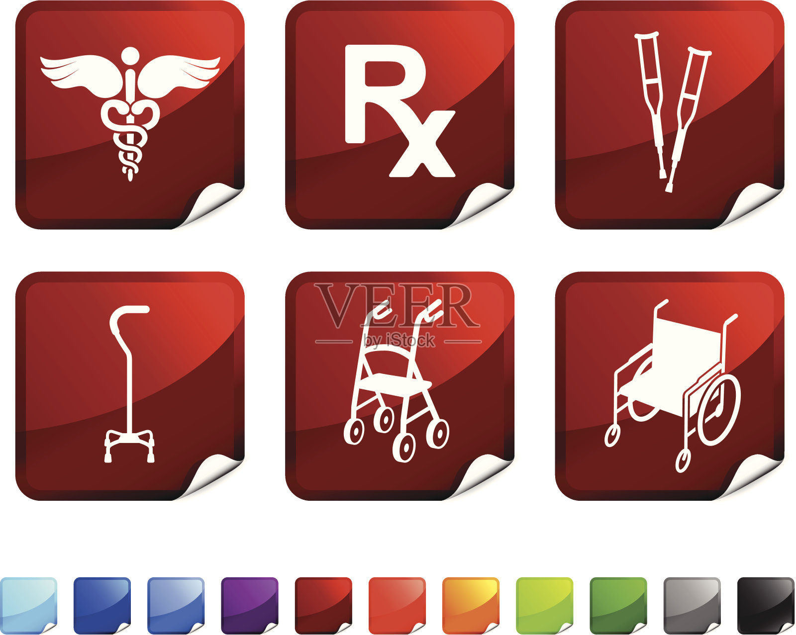 骨科医疗用品贴纸套装图标素材