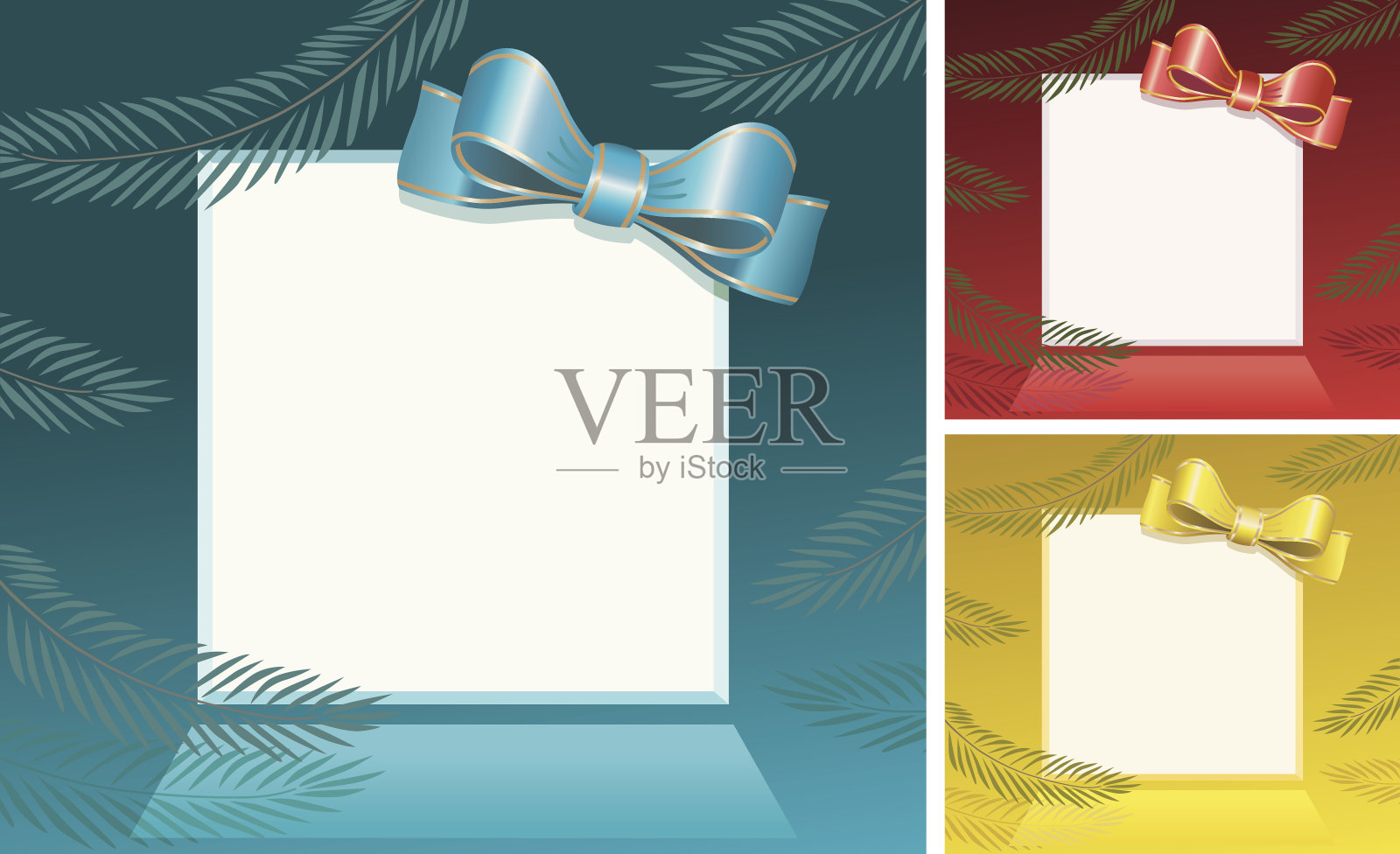 冷杉边界与弓(3种颜色)。插画图片素材