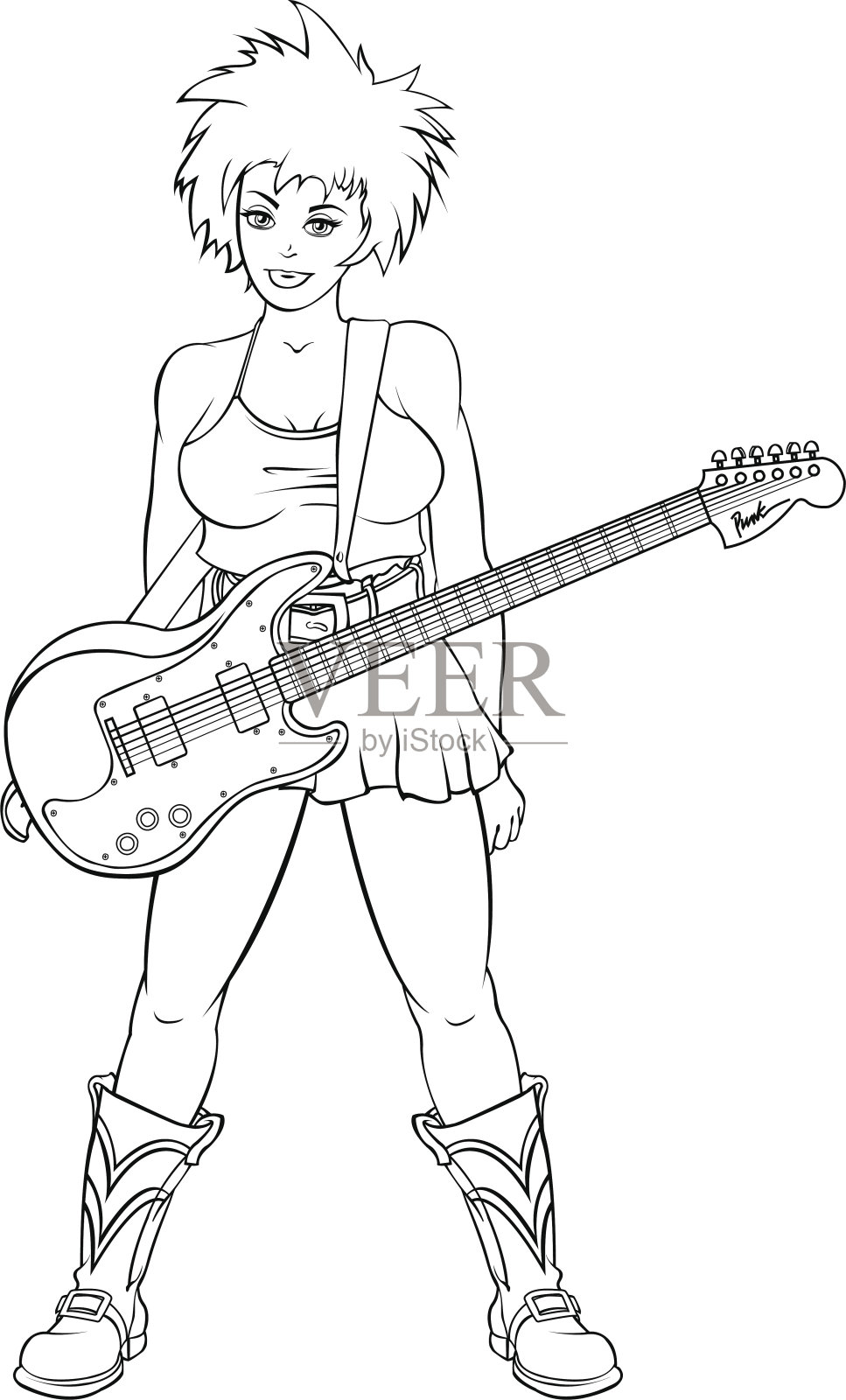 朋克摇滚女孩线艺术设计元素图片