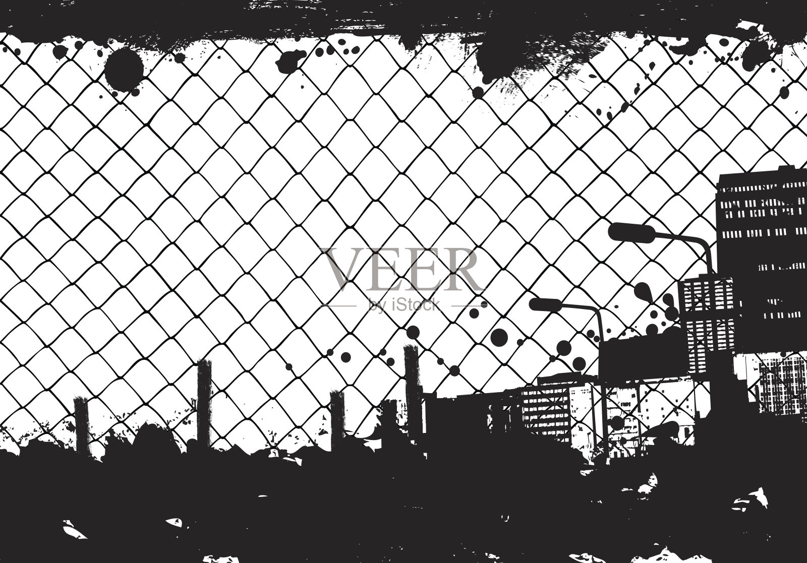 丝网和城市剪影插画图片素材