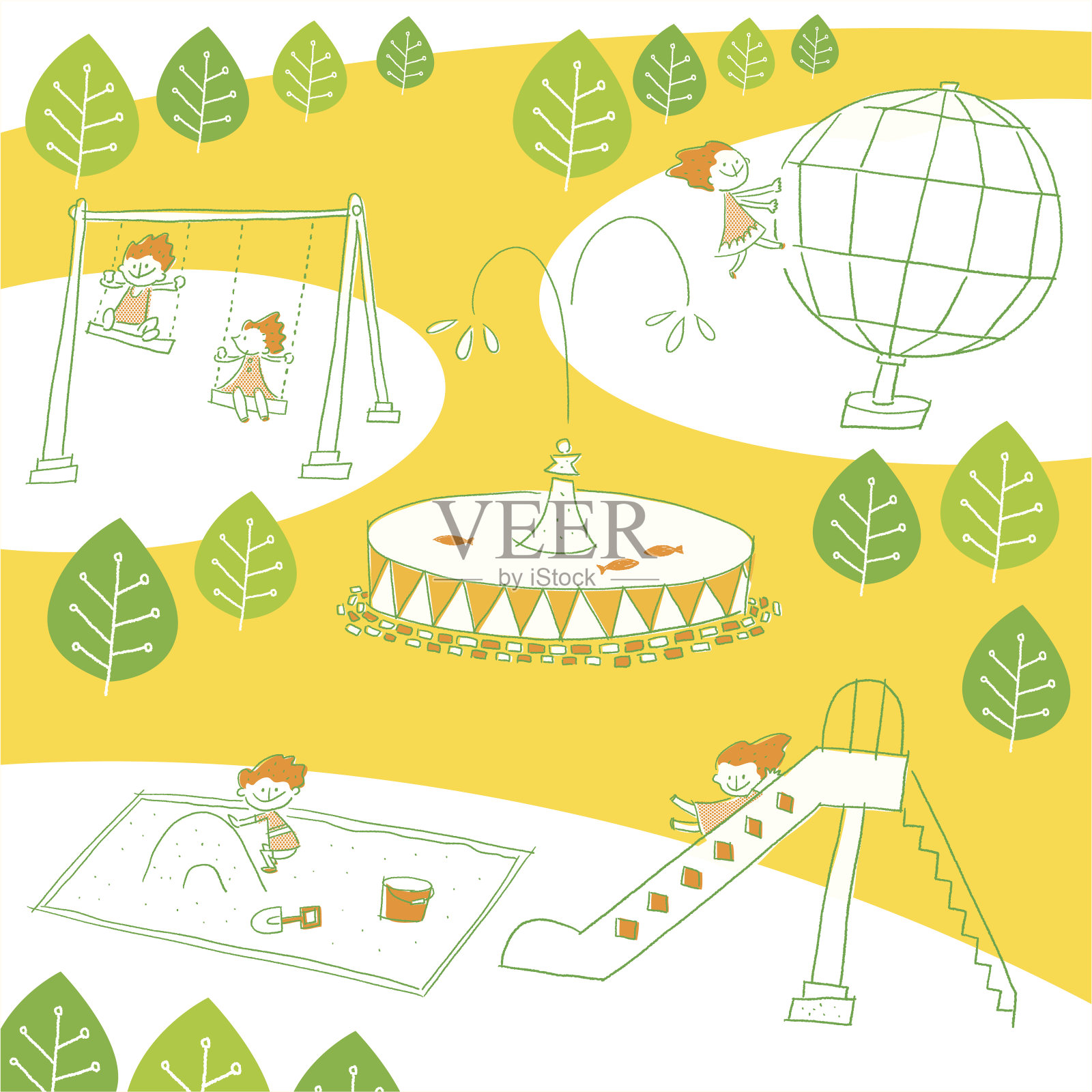 公园的游乐场设备插画图片素材