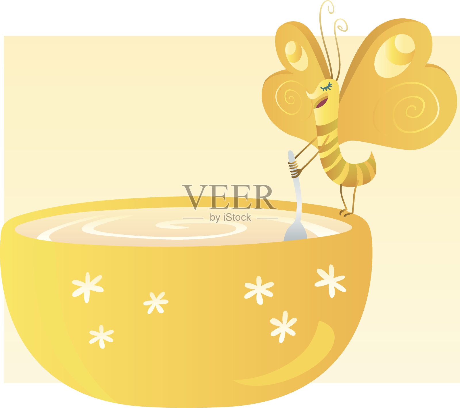 蝴蝶与甜点。插画图片素材