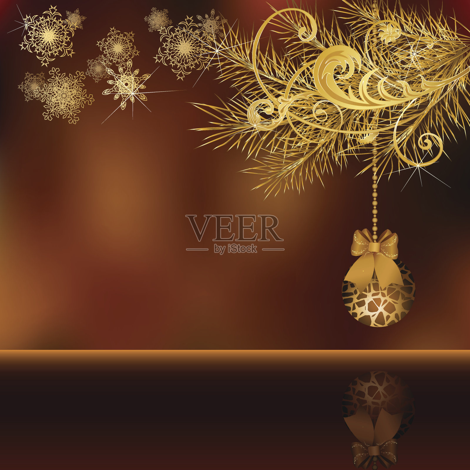 节日贺卡与金杉，圣诞球和花卉装饰插画图片素材