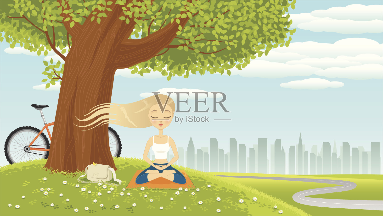 女孩做瑜伽插画图片素材